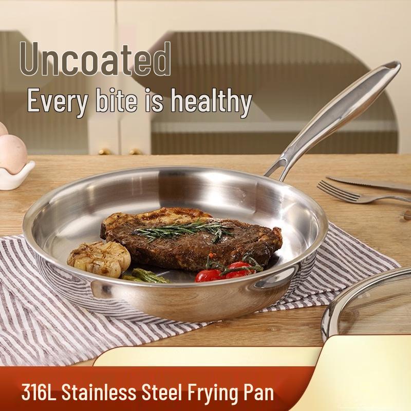 Zhi Shi 316 Stainless Steel Coating-Free Frying Pan, 30cm with Lid
