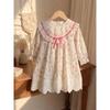 Girls Floral Print Ruffle Dress French Style Long Sleeve Cotton Princess 3-8 Years Old Kids