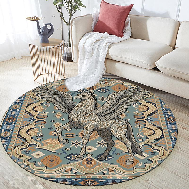 Vintage Pattern Animals,Round Area Rug,Carpet Rug for Living Room Bedroom Sofa Playroom Decor,Non-slip Floor Mat