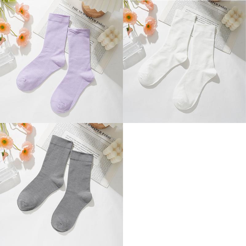 3 Pairs Women Cotton Solid Color Casual Socks Breatable Sports Sox Fashion Middle Tube Socks
