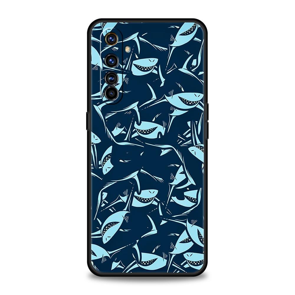 Seaside Sharks Pattern Soft TPU For Realme 13 12 11 10 9 Pro Plus GT3 GT2 C21 C25 C35 C53 C55 C67 Pro 5G Phone Case Cover Fundas