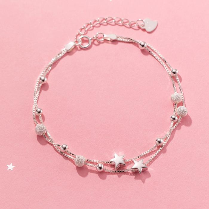 925 Silver Stars Bracelets For Women Fashion Korean Designer Frosted Bead Bracelet Beautiful Party Wedding Jewelry Gift