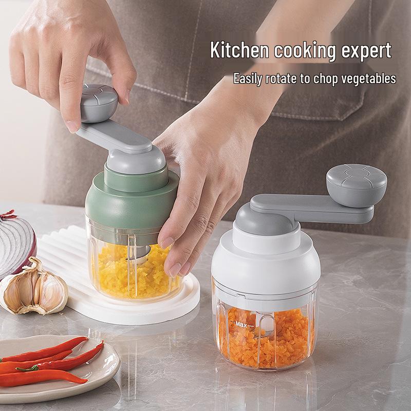 Manual Hand-Crank Garlic Mincer and Pull Chopper for Kitchen Use