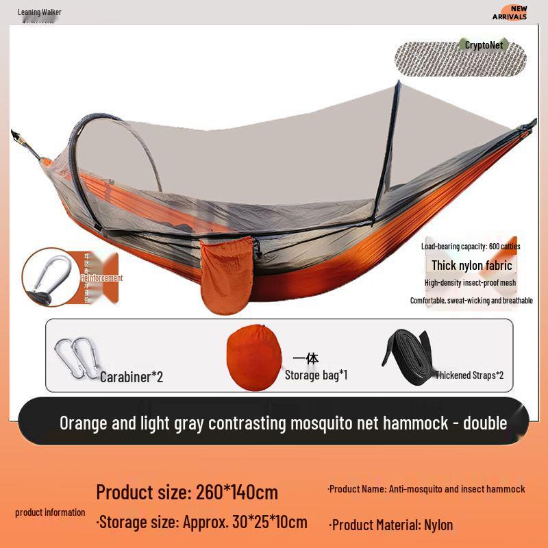 Adult Outdoor Hammock with Mosquito Net - Antitip, Sunshade, Lightweight for Camping and Parks