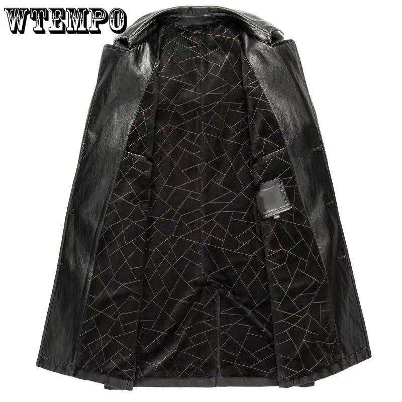 Herr Lång Business Casual Läder Vindjacka Höst och Vinter Vadderad Varm Kostymkrage Läderjacka Kappa Kappa