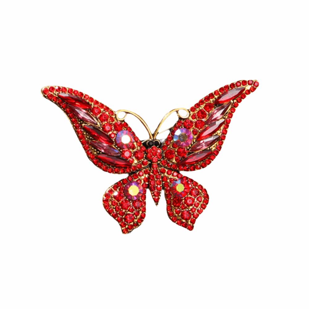 Retro Style Butterfly Brooch Colorful Crystal Exquisite Design Diamond Brooch Metal Insect Luxury Multicolour Crystal Brooch красный