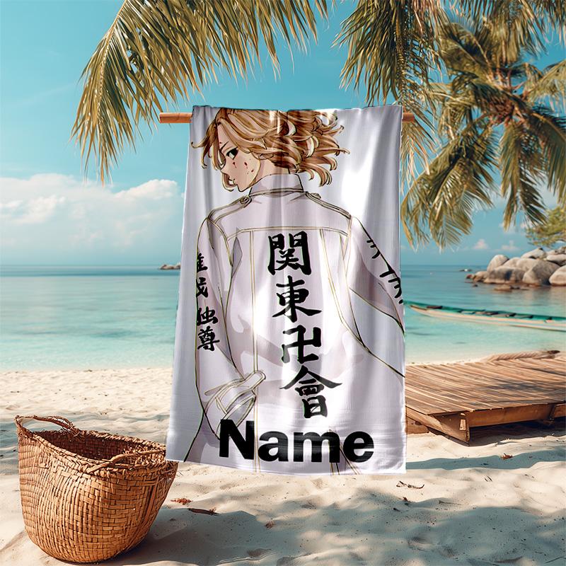 Personalized customized proof beach towel with Tokyo Revengers pattern - soft, absorbent,quick-drying,perfect swimming,camping&bathing