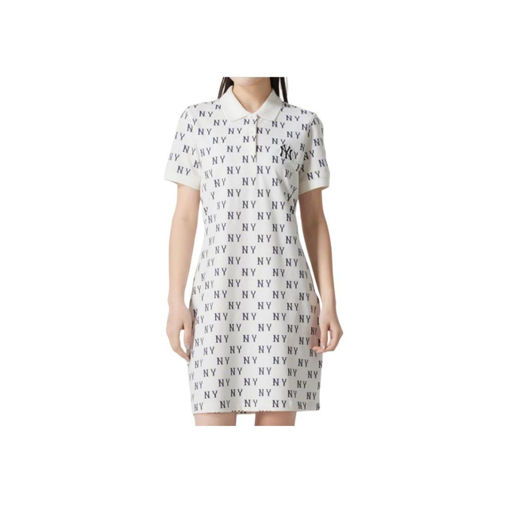 New MLB New York Yankees SS25 Short Sleeved Dress Women's White 3FOPM0353-50IVS