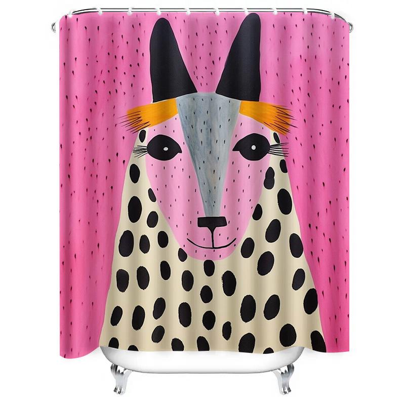 Animal Printed Shower Curtain Set Cute Cow & Sheep Pattern Waterproof Bath Decor Home Accessories In Multicolor