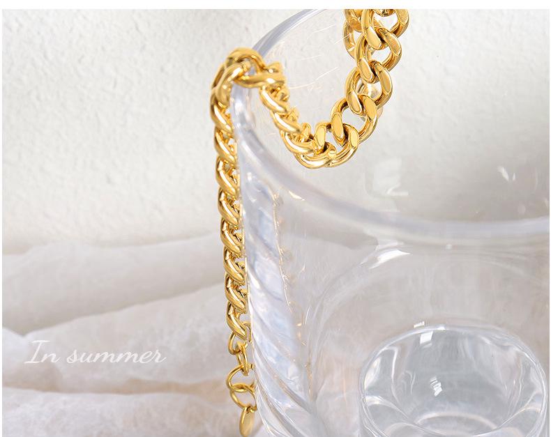 French Light Luxury Geometric Chunky Chain Bracelet, Gold-Plated Titanium Steel, Unique Design Jewelry Accessory