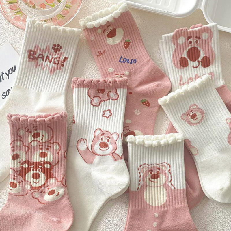 Linvel Women s Pink Teddy Bear Compression-Free Socks 7-Color Set 7-piece set