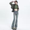 Four Season Wearable Spicy Girl Slim Fit Elastic Splicing Flared Jeans Women'S New High Waisted Niche Design Horseshoe Pants