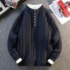 Men's Trendy Two-Piece Look Cable Knit Pullover Sweater - Long Sleeve, Solid Color for Autumn