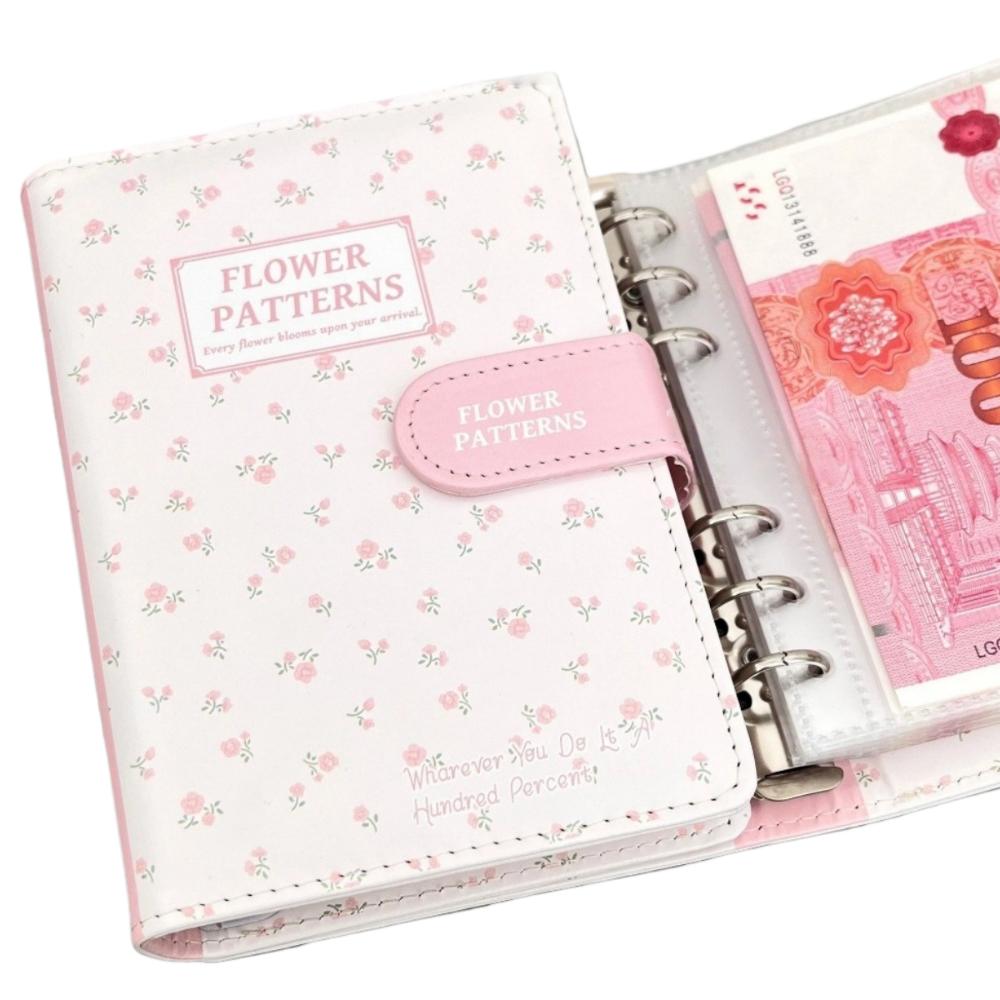 New PU Leather Money Saving Binder A6 Size Cute Flowers Budget Binder Clear Inner Pages Budgets Planner Home Office Use