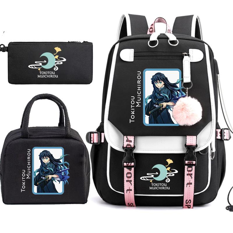 Riman Printed Pencil Bag, Lunch Bag, Schoolbag, Three-in-one, Elementary, Junior High and High School Students Travel Backpack