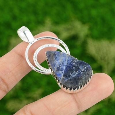 Sodalite Rough Pendant 925 Sterling Silver Pendant Gemstone Pendant Handmade Unique Jewelry Gifts For Him