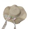 (One Size, Yellow) Women's Straw Sun Hat Breathable Stylish Decorative Tulip Lace Band Wide Brim Beach Hat