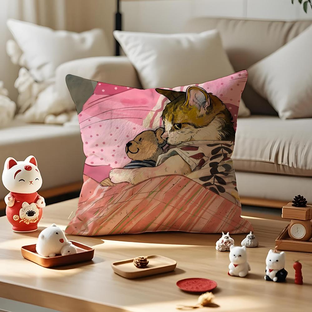 Mischievous Cat Cushion Cover Anti-dustmite Pillowcase Invisible Zipper Silky Short Plush Sofa Cushion Cover