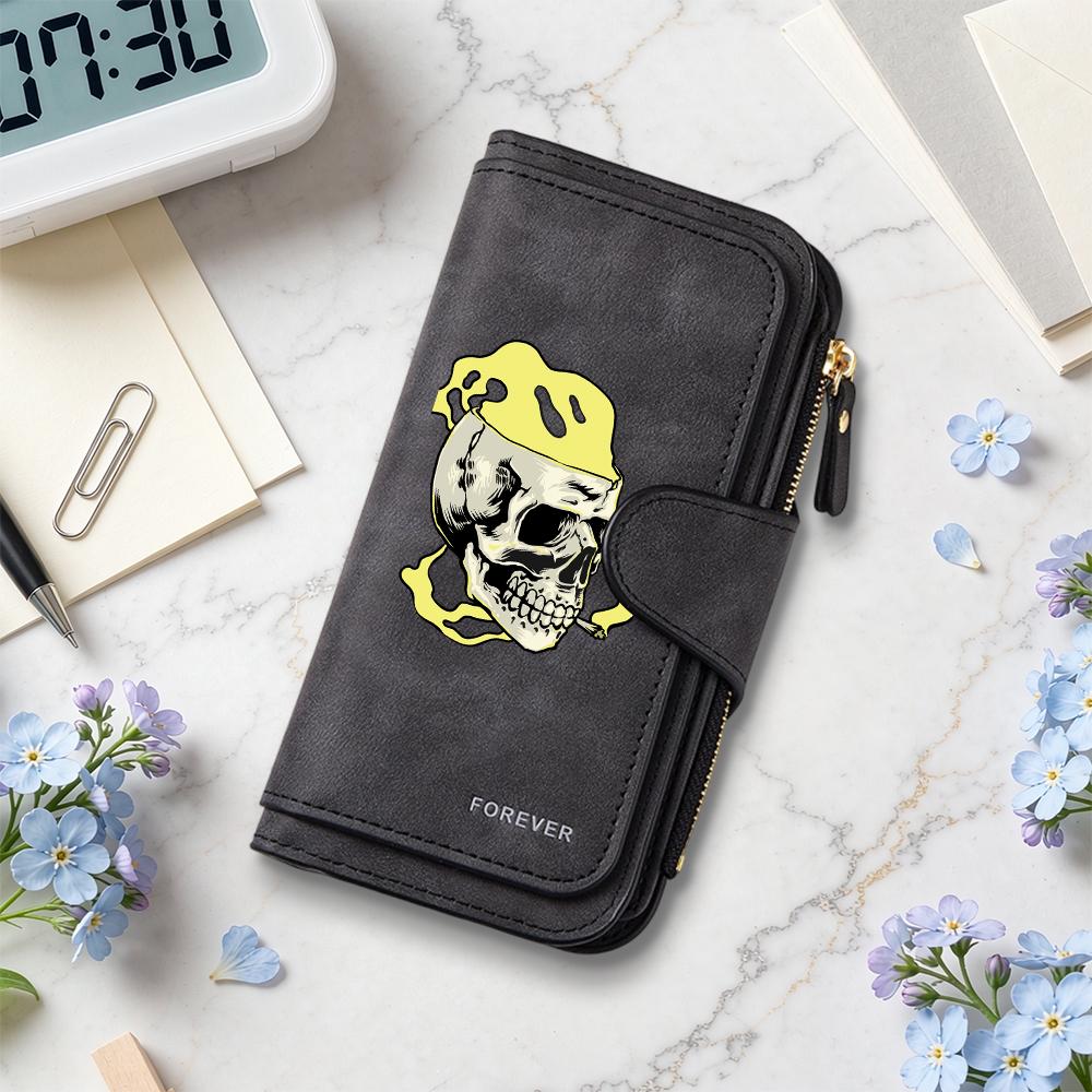 Gothic Skull Print Long Wallet Fashion PU Leather Card Holder Casual Daily Money Purse for Men Women