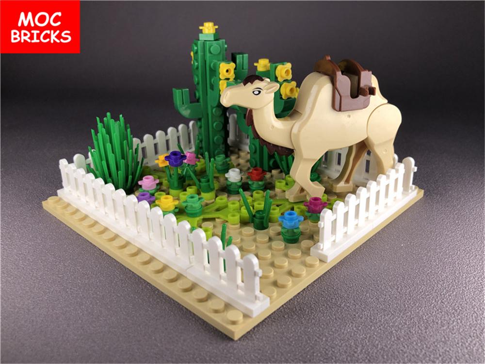 Non-Toxic Set Moc Bricks Plant Diy Desert Plant Green Cactus Oasis Camel Building Blocks Figure Dolls Children Gift