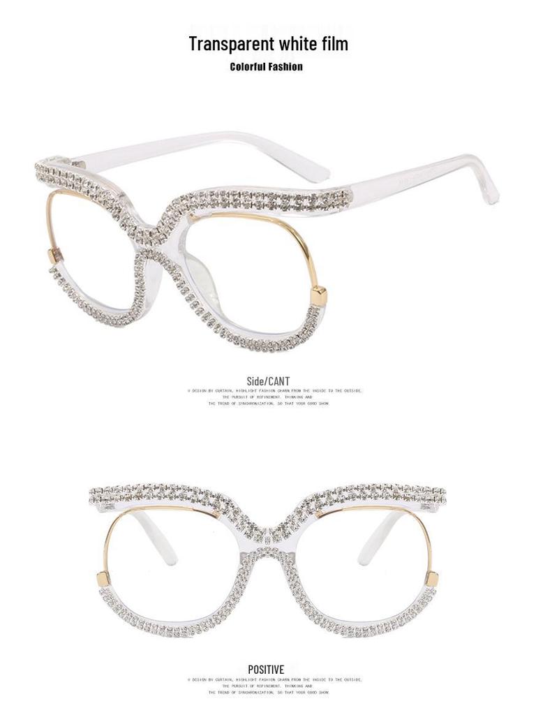 2022 Trendy Rhinestone Owl Large Anti-Blue Light Eyeglass Frame for European & American Styles