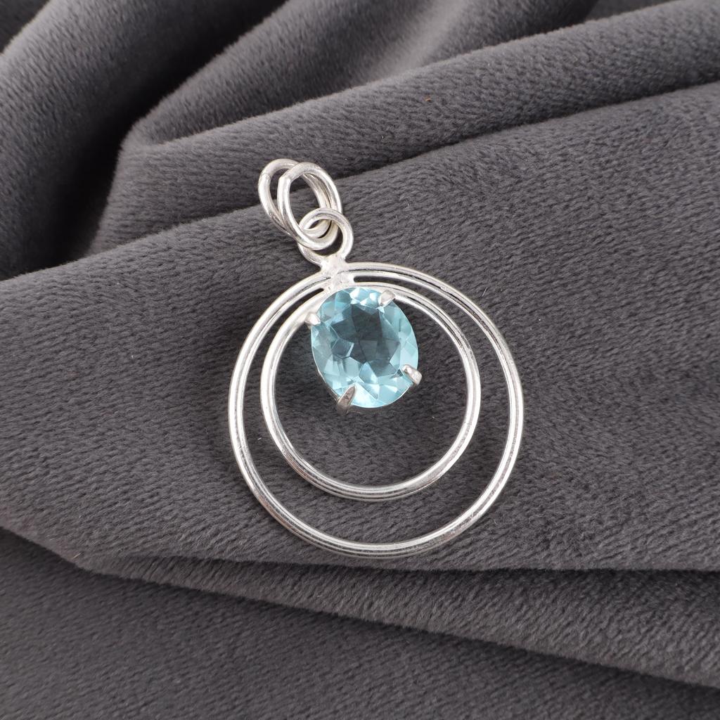 Sky Blue Topaz Gemstone Pendant, Handmade Gorgeous Jewelry, 925 Sterling Silver Jewelry, Everyday Pendant For Wedding Gift