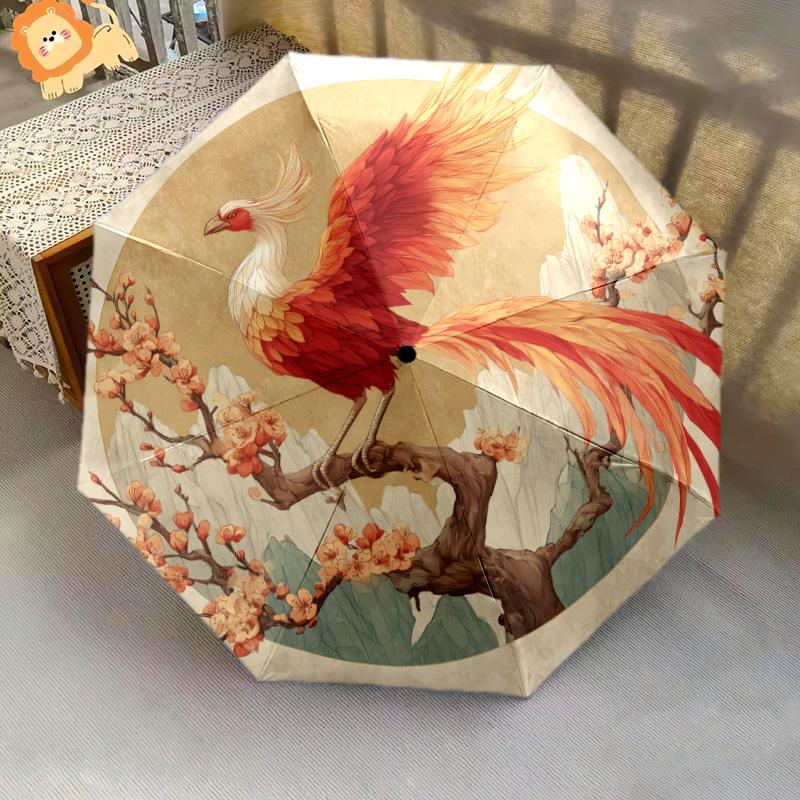 Branch Bird Pattern, Automatic Folding Umbrella, Portable and Foldable Design, 8 Ribs, a Christmas or Birthday Gift.
