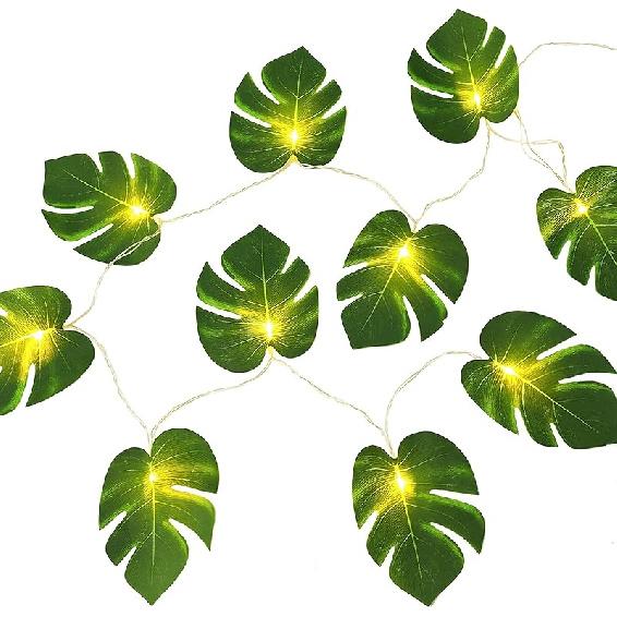 Plug in Monstera Leaf String Lights, 33 Ft 100 LEDs Artificial Palm Leaves Wall Hanging Vine Green Leaf Fairy Lights with Remote Controller for