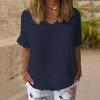 Camicetta pullover estiva tinta unita T-shirt da donna a maniche corte con scollo a V