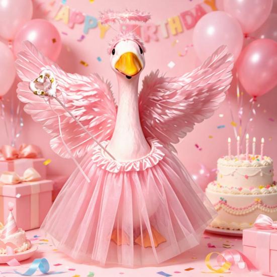 Yousheng 1 Set Angel Goose Outfit, Porch Goose Angel Devil Costume, Feather Wings Skirt Headband Wand Set, Fits Porch Goose Statue for Home Yard Lawn