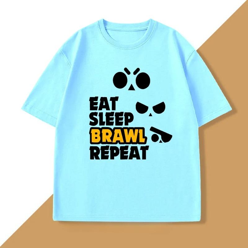 Eat Sleep Brawl Repeat T Shirt for Unisex WOMEN Gamer Mobile Game Brawl Printed Tshirt Casual Cotton Short Sleeve Unisexs Clothing
