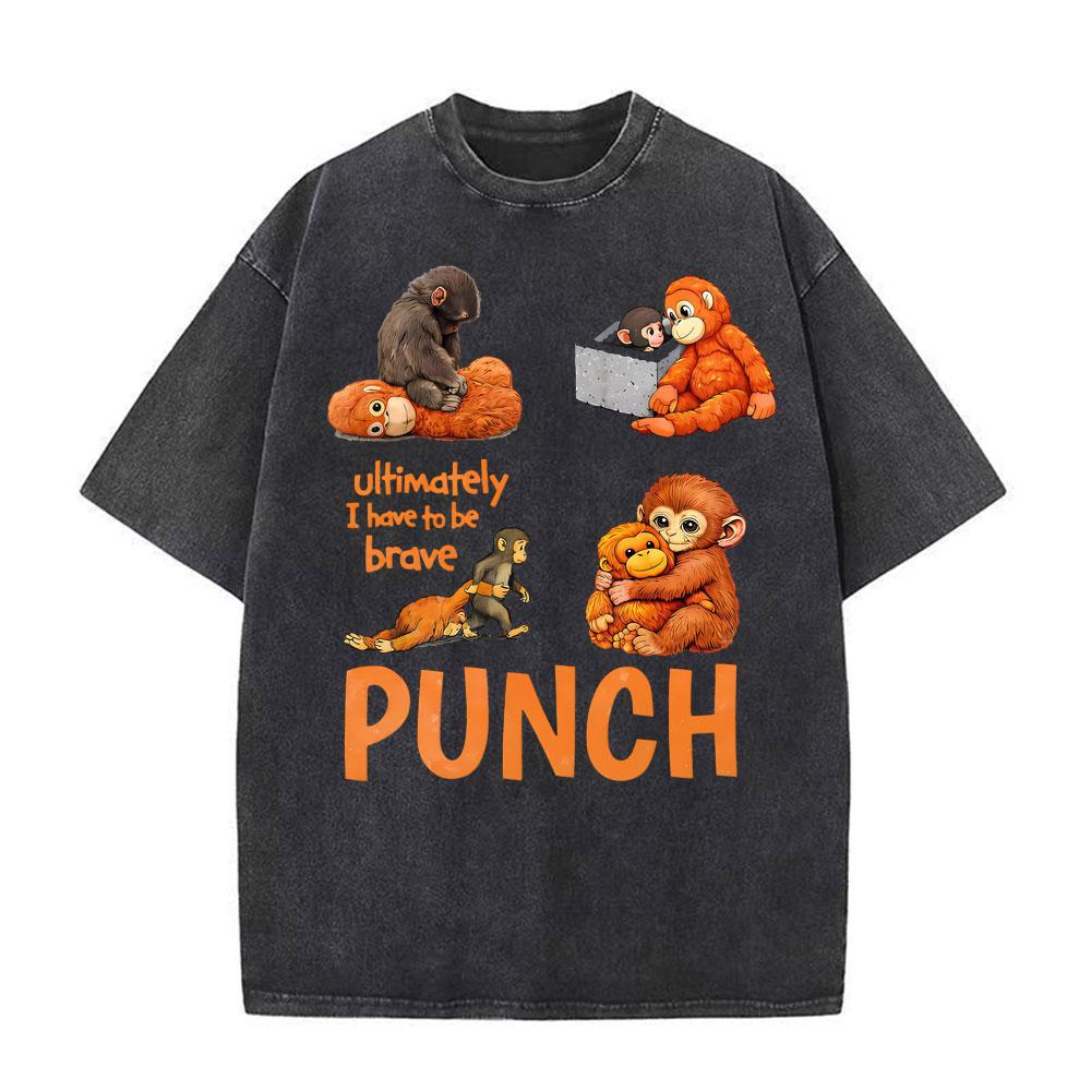 Punch The Funny Monkey Graphic T Shirt Unisex Women Clothing High Quality Crewneck Tshirts Oversized Vintage Washed Humor T Shirts