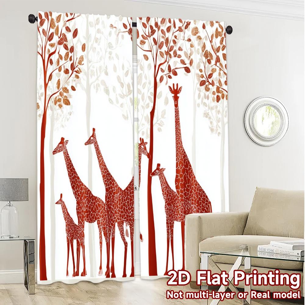 2pcs   2D FLAT PRINTING Curtains (Without Rod) Giraffe Parade Modern Contemporary Curtains Prints Light Filtering Curtains