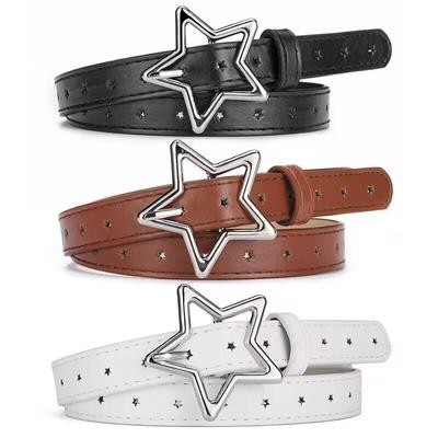 Kids' Star Leather Belt: Fashionable Women's Star-Hole Waistband for Dresses & Jeans