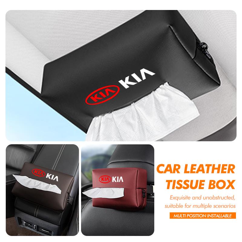 Car Tissue Box Cover Leather Paper Towel Storage Bag For KIA Sorento Stinger Soul Spectra Niro Cadenza Sephia