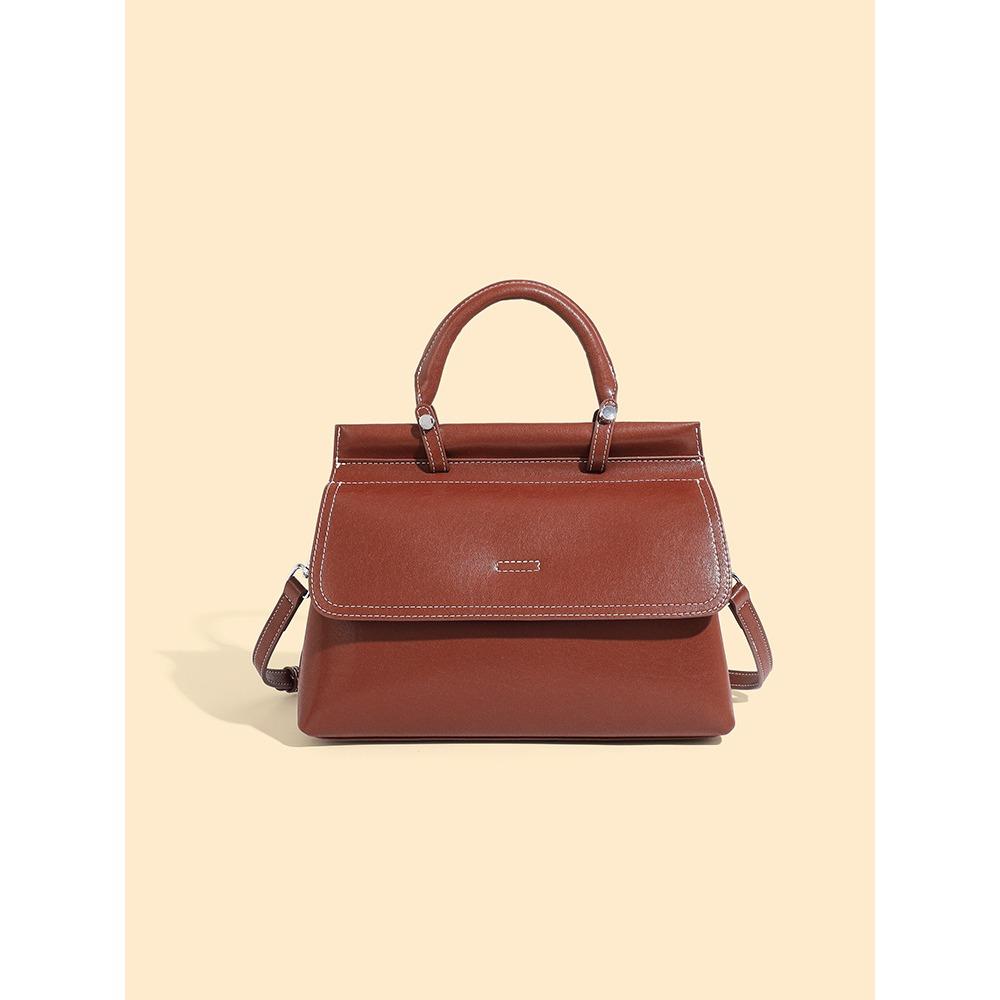 Large Capacity Handheld Women's Bag, Genuine Leather Shoulder Messenger Bag, Textured Bag.