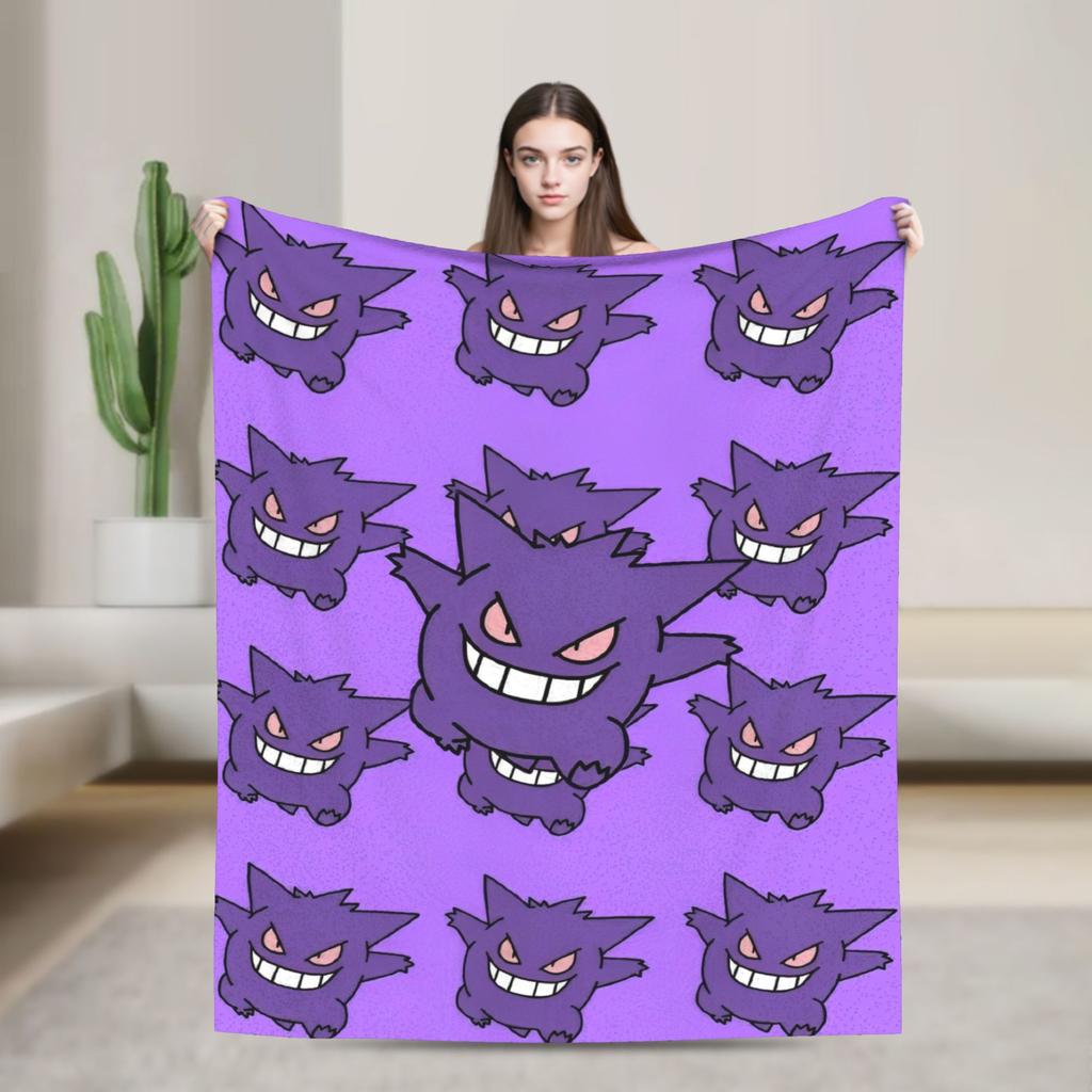 Anime Gengar Dark Pattern Blankets Quality Warm Pokemoned Throw Blanket Spring Decorative Bedroom Print Bedspread