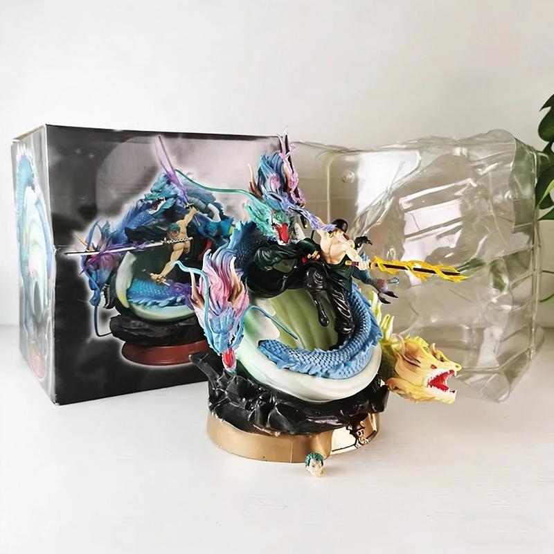 24cm One Piece Wano Country Roronoa Zoro Three Dragons Santoryu Anime Figure Double Head Sculpture Model Toy Desktop Decor Gift