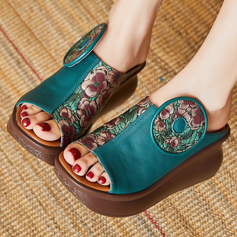 GKTINOO Fish-mouth Summer Genuine Leather Slippers Women Sandals 2025 New Platform Wedges Slippers Ethnic Sandals Women Shoes