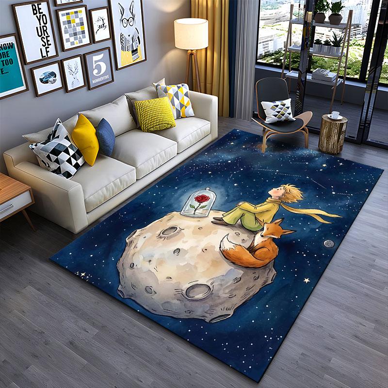 Little Prince and Fox Galaxy Scene suitable as a non-slip mat for the living room or bedroom sofa