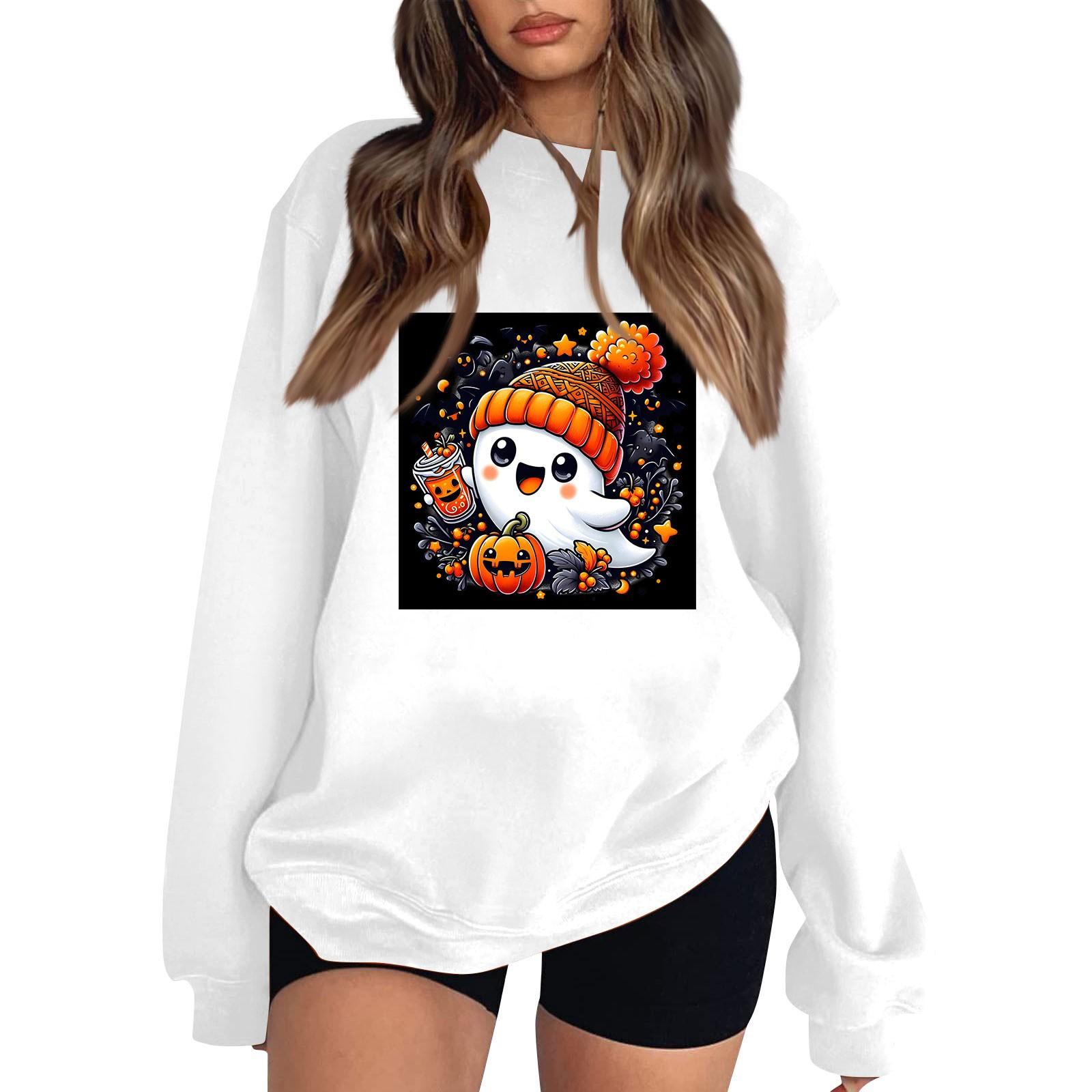 

Женский круглый вырез с длинным рукавом, пуловер с принтом на Хэллоуин XL белый