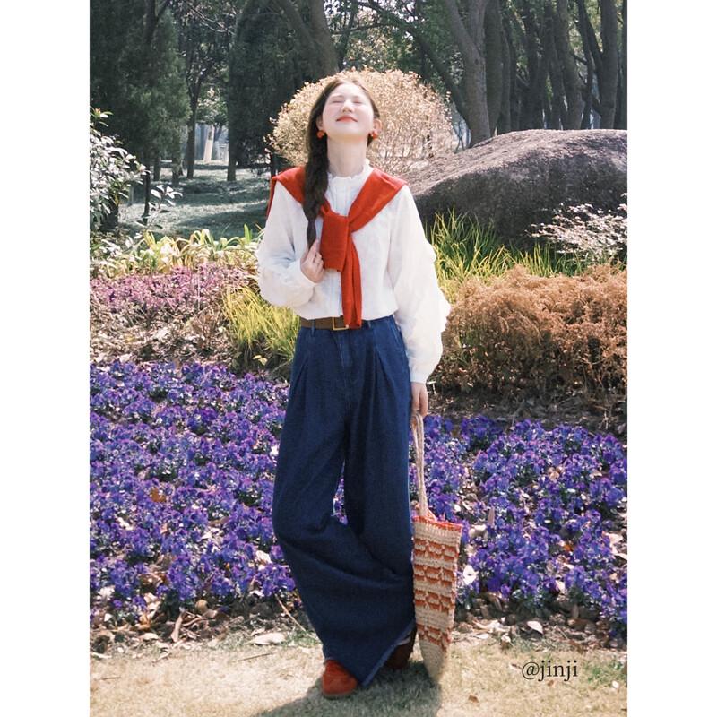 Inman Retro Washed Frayed Wide-Leg High-Waist Jeans