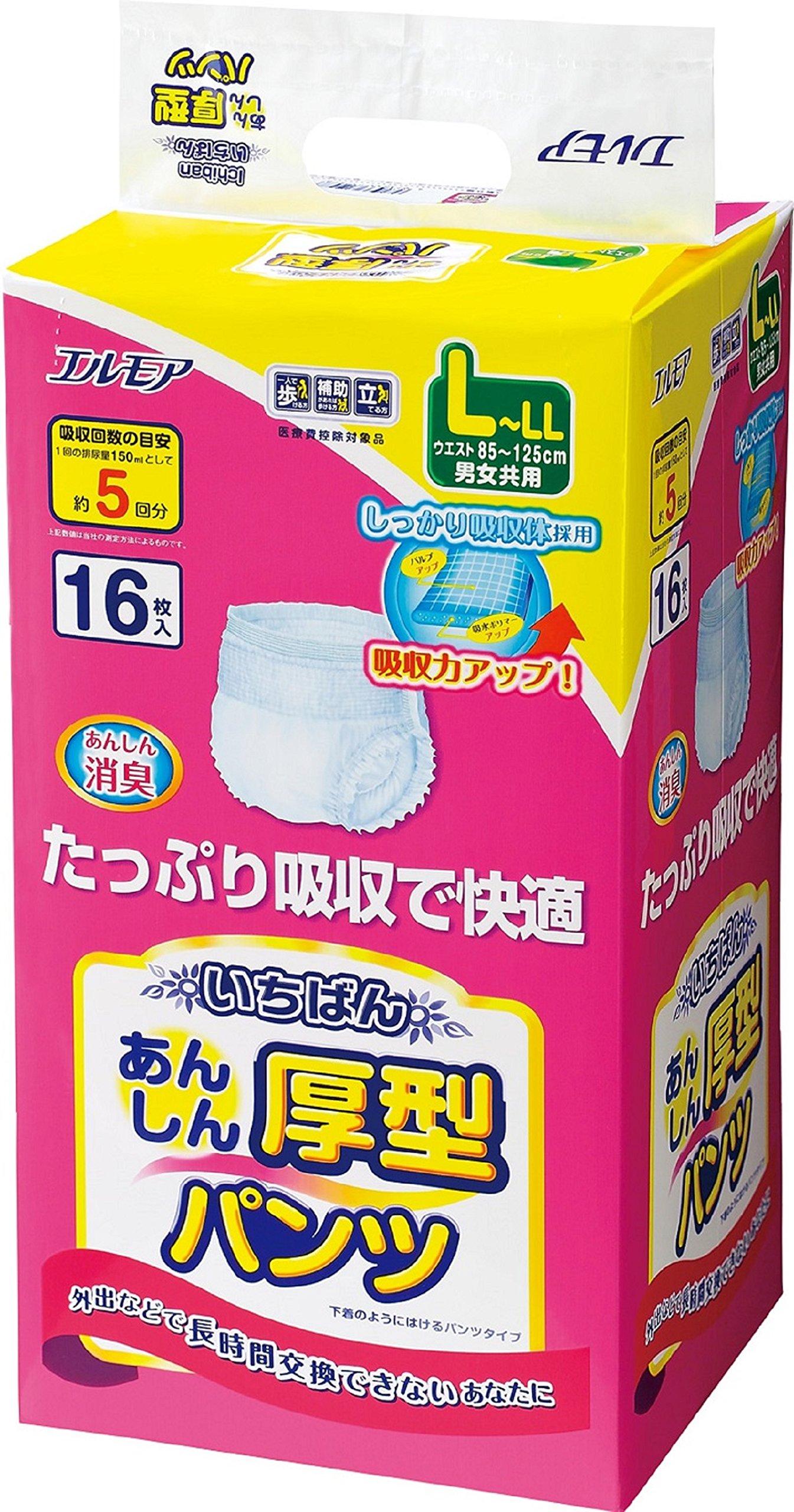 

Ichiban Anshin Толстые размеры для тех, кто может стоять или Подгузники, L-LL, 16 штук [Классификация ADL сидеть] белый