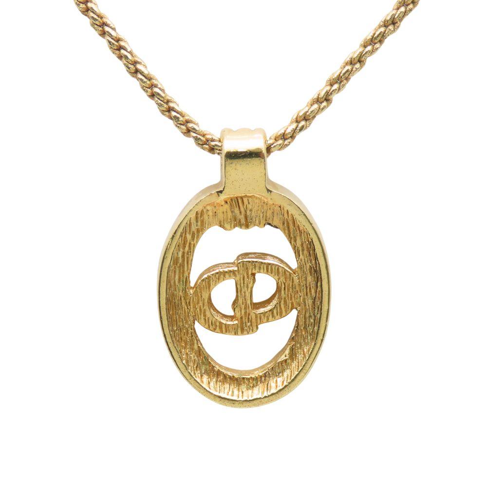Used Christian Dior Necklace metal/Rhinestone 7.1g gold CD logo