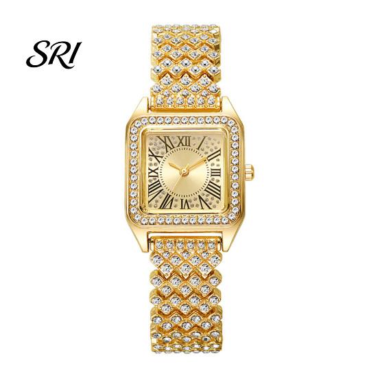 Durable Ladies Watch Women's Square Crystal High Accuracy Quartz Movement Rhinestone Paved Dial Scratch-Resistant Shiny Bezel Mineral Glass Alloy Case