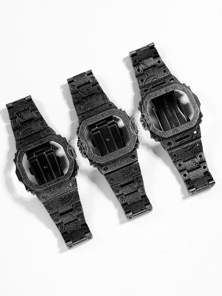 For Casio G-Shock 3299 DW5600 DW-5610 Bezel Frame Mod Kit GW-M5610 GMW-B5000 Modified Paisley Pattern Stainless Steel Case Strap