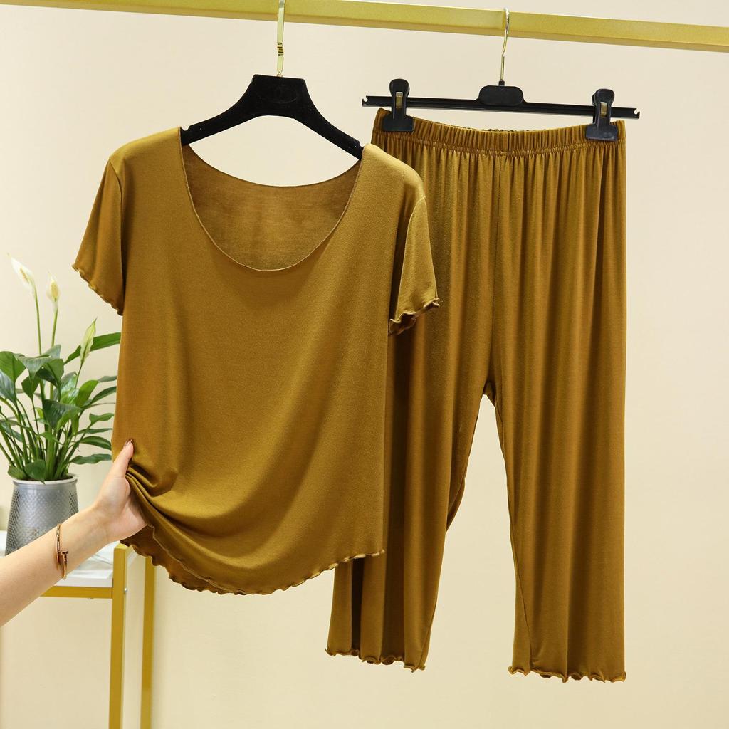 Modal-Pyjama-Set für Damen: Sommerliches Kurzarm-Top und kurze Hose, lockere Passform, große Größen, geeignet für den Außenbereich