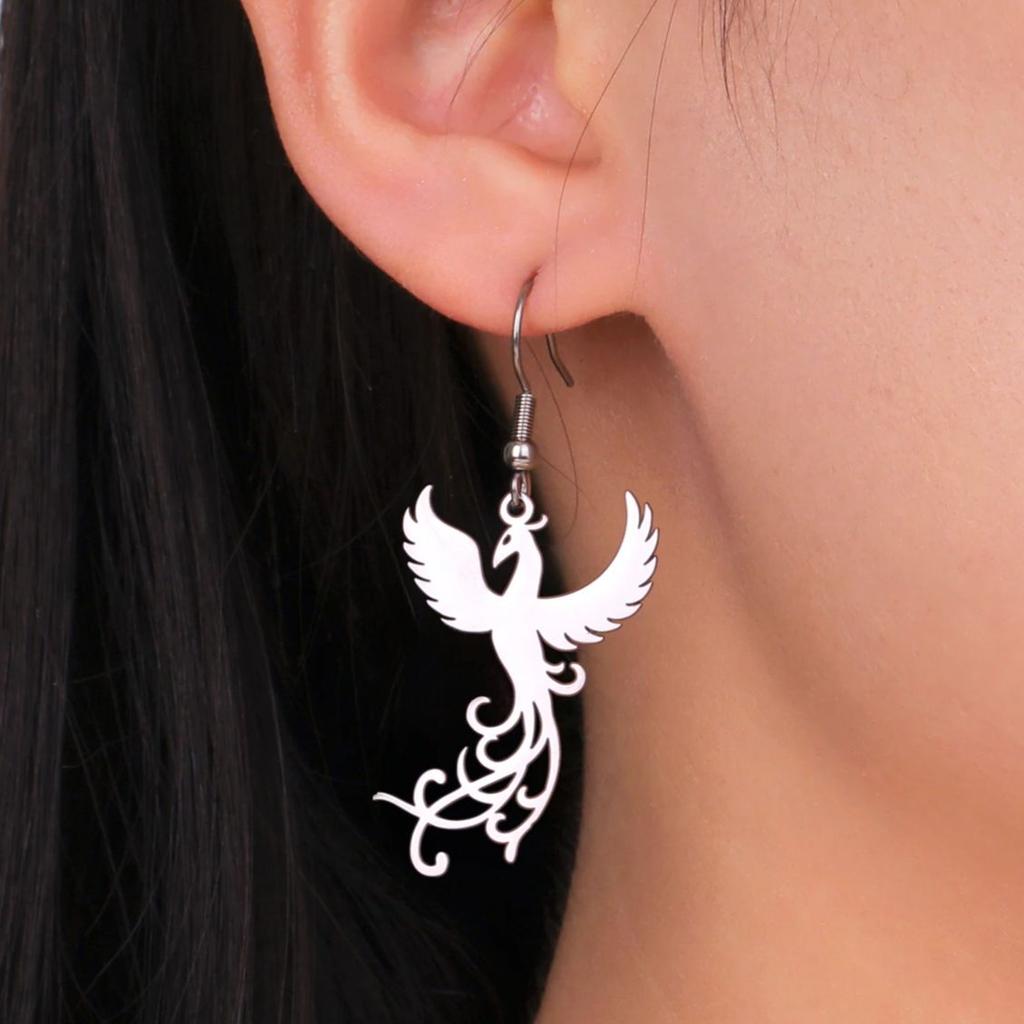 LIKGREAT Classic Phoenix Bird Wing Animal Earrings for Women Fashion Cute Drop Pendant Stainless Steel Personality Birthday Gift