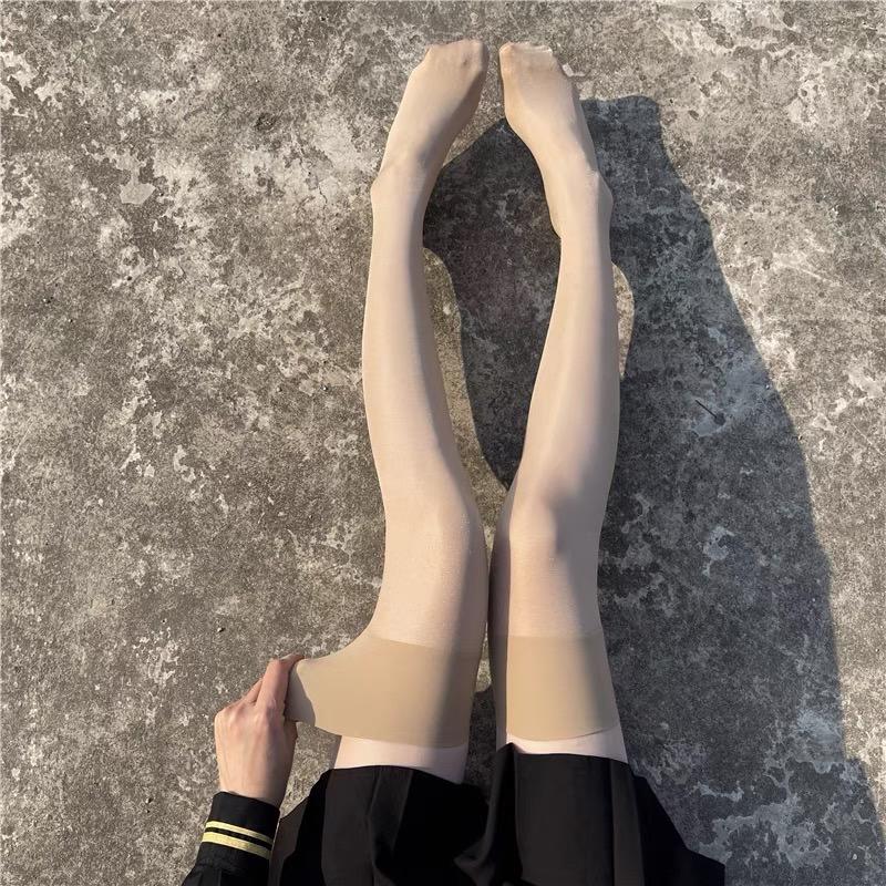 Women Glitter Thigh High Stockings 12D Summer Ultra-thin Ladies Collant Sexy Lingerie See Through Stockings Wide Rib Top Details