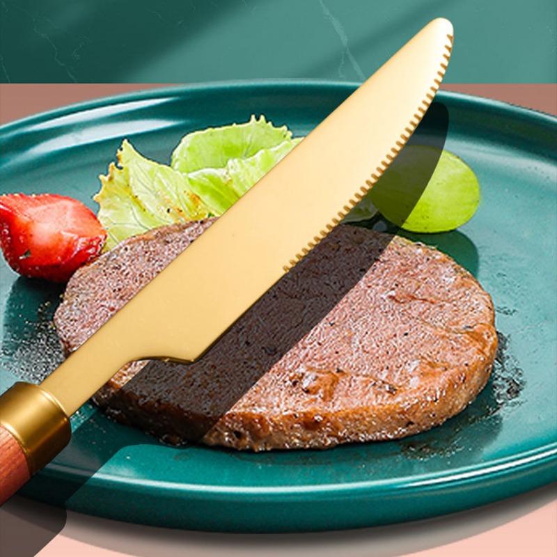 304 Stainless Steel Cutlery Sapele Wood Handle Western-style Knife, Fork and Spoon Simple Cutlery Four Sets